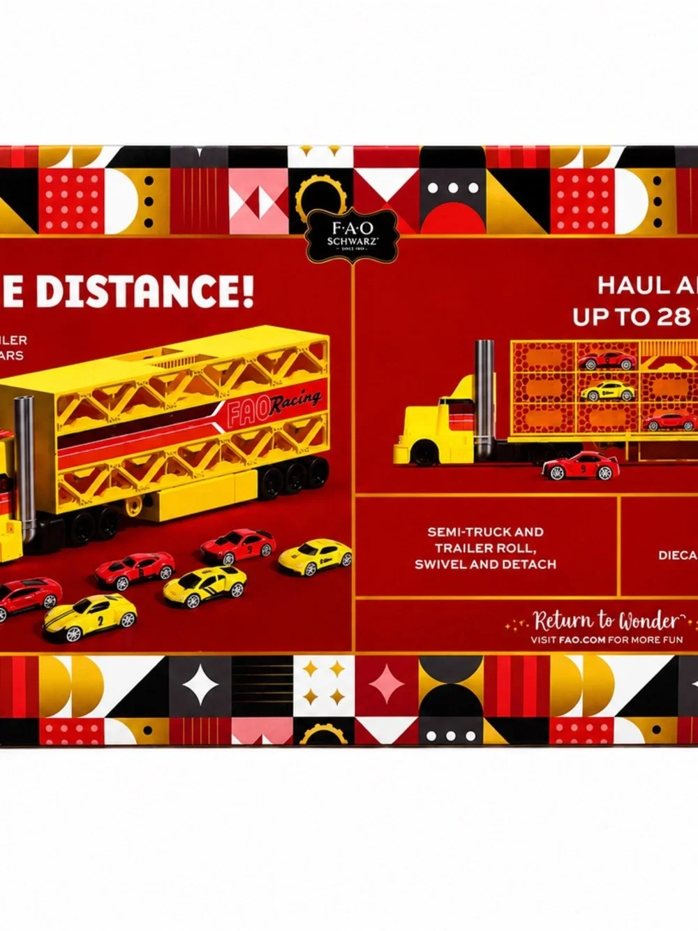 FAO Schwarz Big Cab Auto Hauler in Yellow with Red and Black Accents